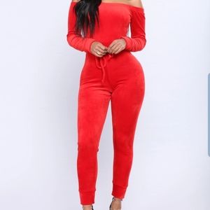 Need A Hug Velour Jumpsuit - Red